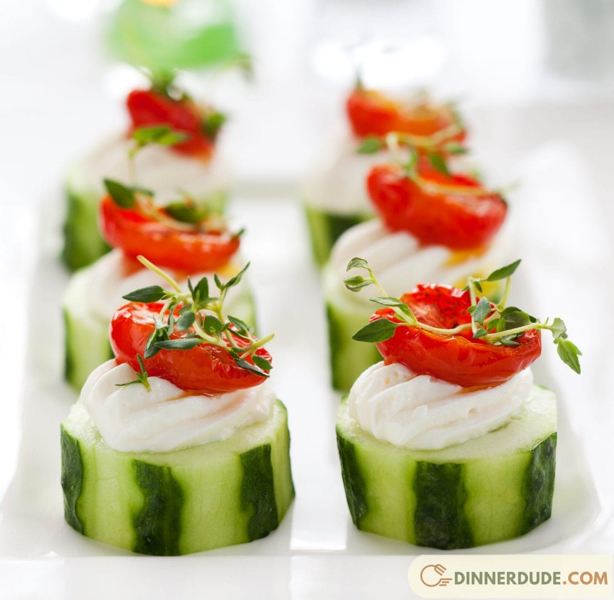 Cucumber flower with cream cheese and rasperries